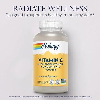 Solaray Vitamin C w/Rose HIPS, Acerola 1000mg, Supports 250 CT