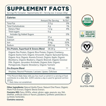 Ora Organic Vegan Protein Powder 21g Plant