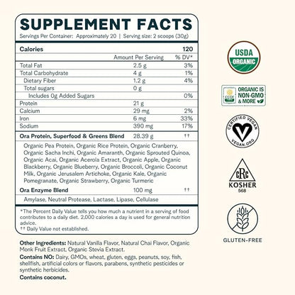 Ora Organic Vegan Protein Powder 21g Plant