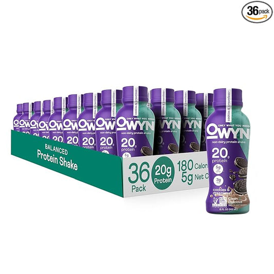 OWYN Only What You Need Vegan Protein Shake, Cookies & Creamless, 20g Plant Based Protein, Omega-3, Prebiotic Supplements, Superfoods Greens Blend, Gluten-Free, Soy-Free, Non-GMO (36 Pack)