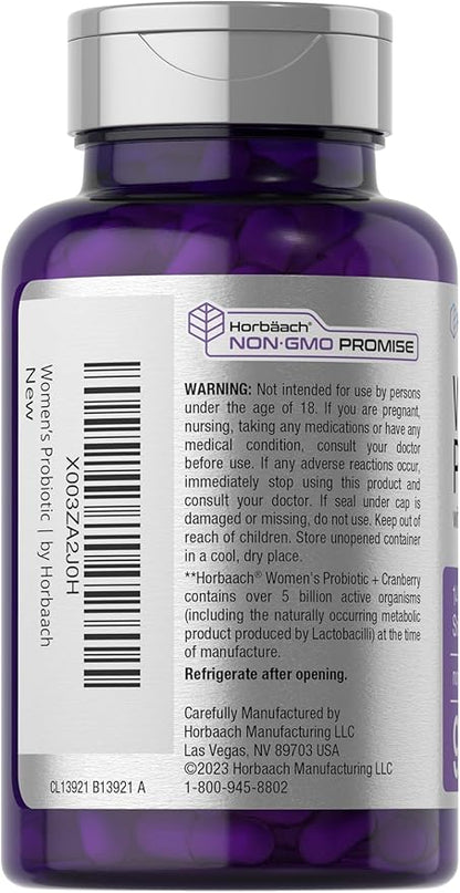Horbaach Probiotic for Women with Cranberry | 90 Capsules | 14 Probiotic Strains | Non-GMO, Gluten Free Supplement