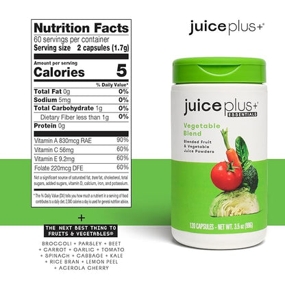 Juice Plus+ Fruit, Vegetable & Berry Blend - Fruit and Vegetable Supplement for Immune Support, Cognitive Health & Radiant Skin - 3 Bottles, (120 Capsules Each)