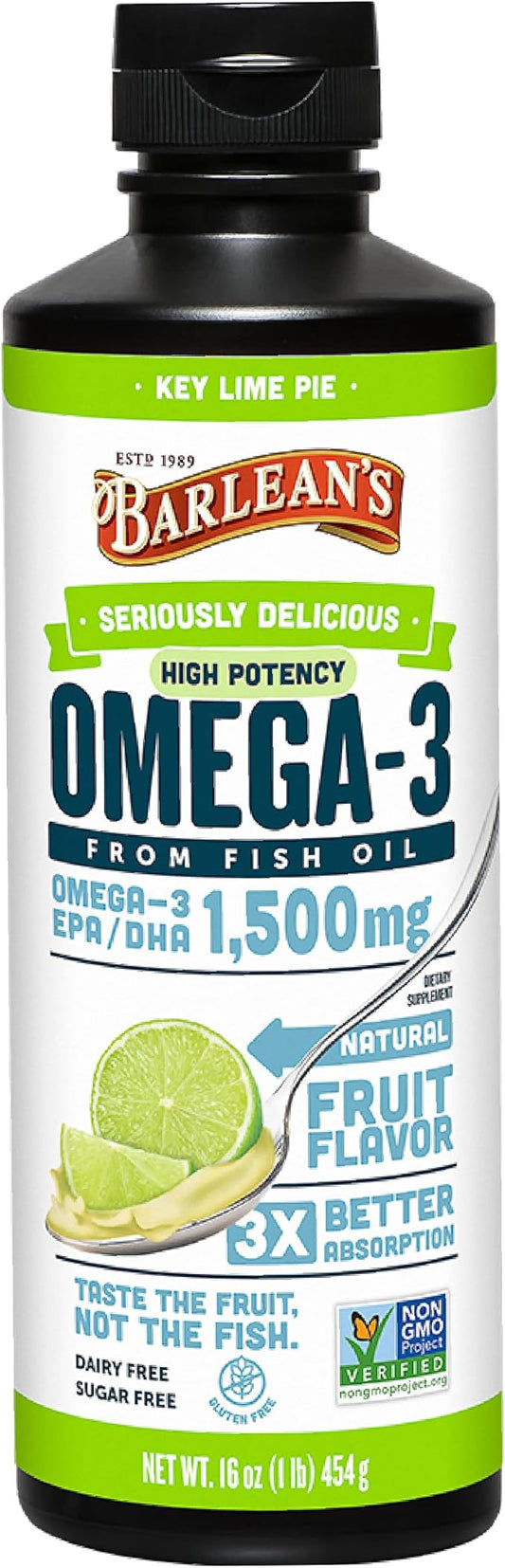 Barlean's Key Lime Pie High Potency 3 Fish 1500mg of 16 oz