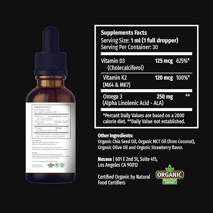(2 Pack) Organic Vitamin D3 K2 3, Maximum 5000 IU, D3 for 2 Fl