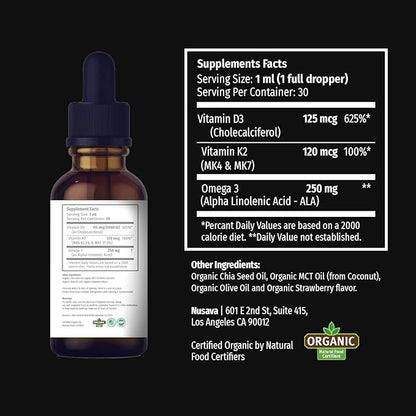 (2 Pack) Organic Vitamin D3 K2 3, Maximum 5000 IU, D3 for 2 Fl