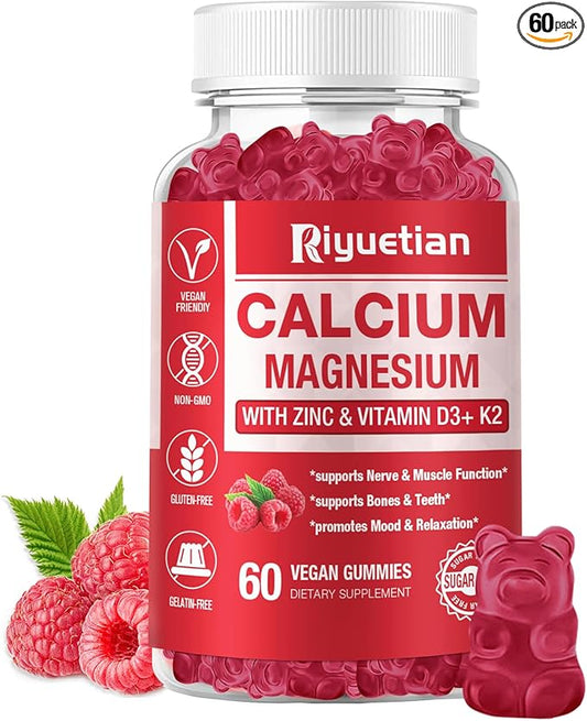 Calcium Magnesium Zinc Gummies with Vitamin D3 Supplement, 60 Count