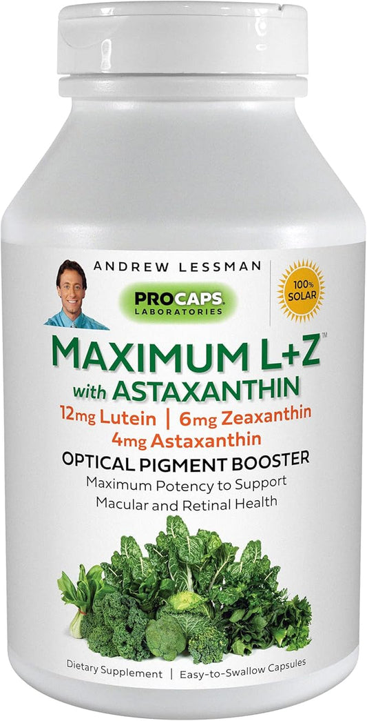 ANDREW LESSMAN Maximum L+Z with Astaxanthin 30 Softgels 12mg Lutein, 6mg Zeaxanthin, 4mg Astaxanthin.