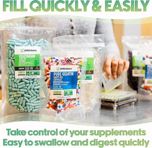 XPRS Nutra Size 2 Empty Capsules - 1000 Count Clear Empty Gelatin Capsules - Empty Pill Capsules - DIY Capsule Filling - Pure Bovine Pill Capsules Empty Gel Caps
