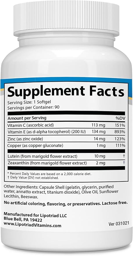 Visionary Eye Vitamin and Mineral Supplement AREDS2® Ingredients 90 Count