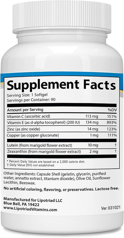 Visionary Eye Vitamin and Mineral Supplement AREDS2® Ingredients 90 Count