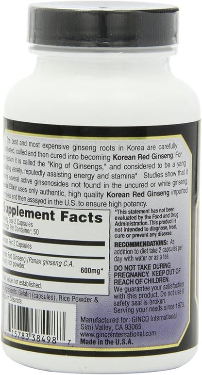 Imperial Elixir, Korean Red Ginseng, 600 100 Capsules