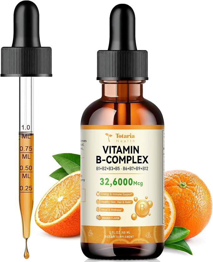 Totatria Vitamin B Complex Liquid Drops 32,6000mcg per B1, B2, B2, B3(Niacin), B3(Niacin), B5, B5, B6, B6, B7(Botin), B7(Botin), B9, B9, B12 B12 for 2 FL.OZ
