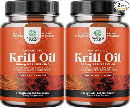 Antarctic Krill Oil 500mg Softgels 3 Krill 3rd Party 2 Packs