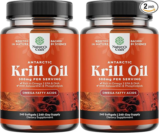 Antarctic Krill Oil 500mg Softgels 3 Krill 3rd Party 2 Packs