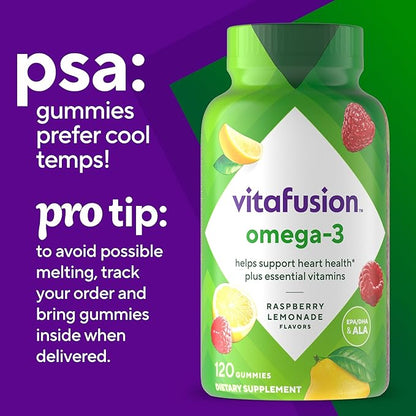 Vitafusion Omega-3 Gummy Vitamins, Berry Lemonade Vitamins(1) With 3 EPA/DHA 1 Vitamin 60 Day 120 Count