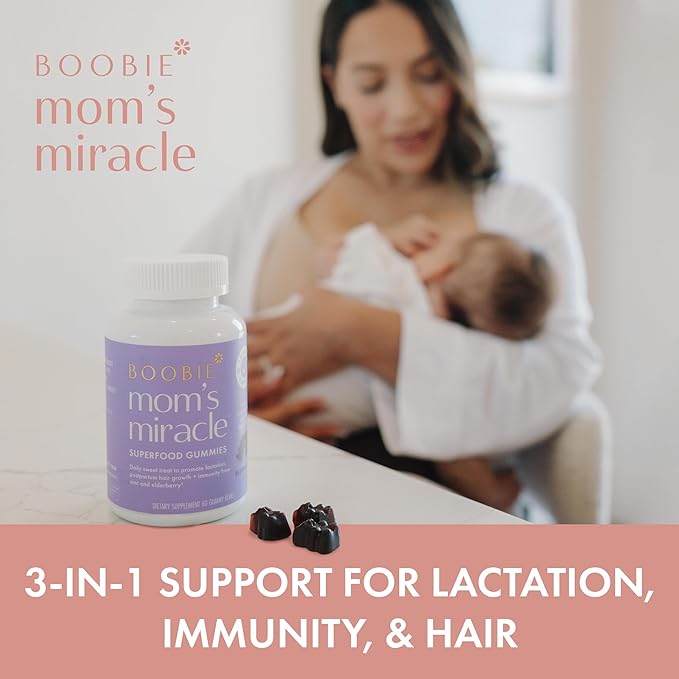 Boobie Bears Lactation Support Gummies | Helps As Milk Supply Booster & Supports Immune Health & Hair Growth | Breastfeeding Supplements with Zinc & Elderberry for Milk Supply Increase, 120 Count