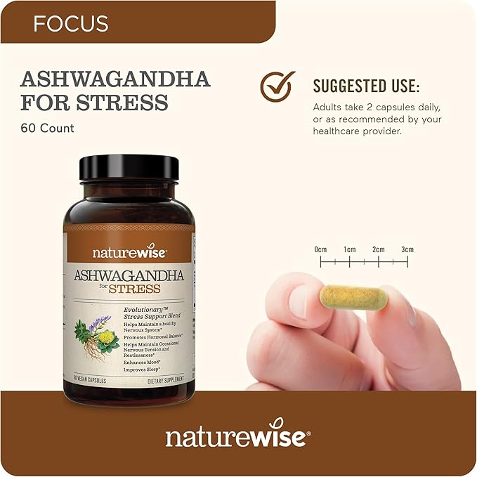 NatureWise Ashwagandha for Stress KSM-66 Ashwagandha 60 Capsules[1-Month Capsules[1-Month Supply]