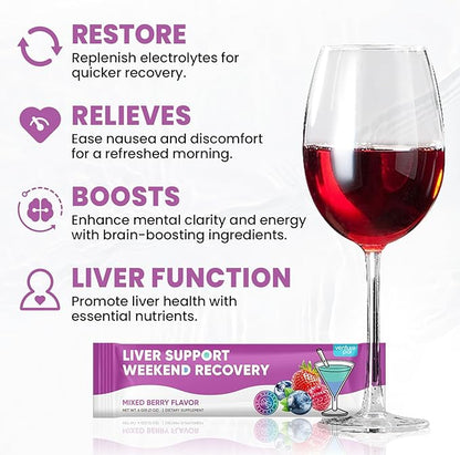 Venture Pal Liver Cleanse Detox & Repair, Liver Support with Milk Thistle + Ginger & Turmeric + L-Theanine + 5 Vitamins & 7 Electrolytes, Rapid Rehydration & Weekend Recovery Powder Packets, 12 Sticks