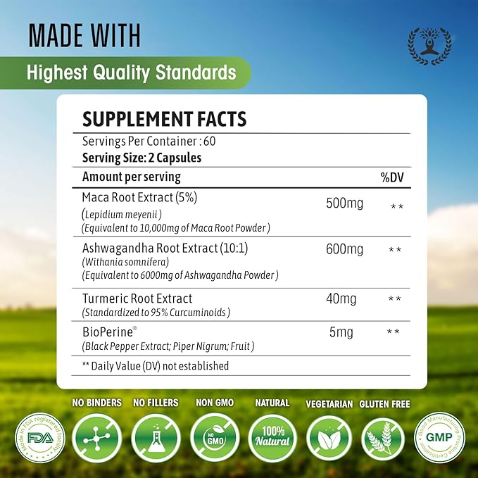 Maca Root 10,000 mg, Ashwagandha 6000mg 120 Capsules