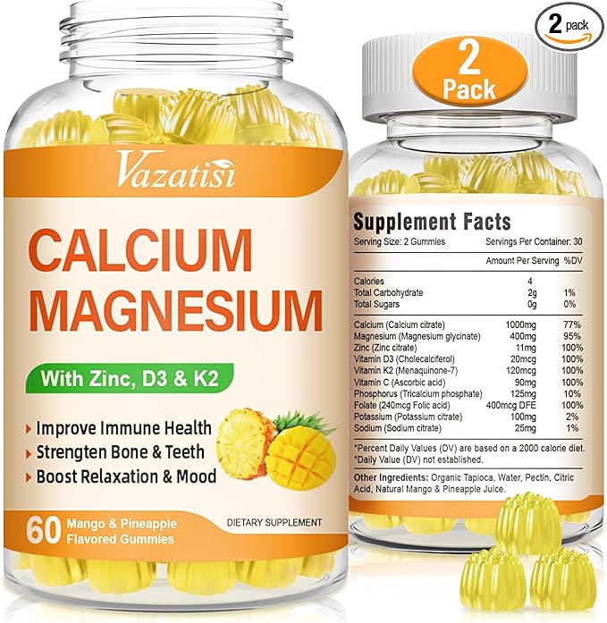 Calcium Magnesium Zinc Gummies with Vitamin D3 & K2, High 120 Gummies…