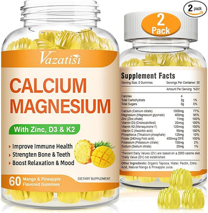 Calcium Magnesium Zinc Gummies with Vitamin D3 & K2, High 120 Gummies…