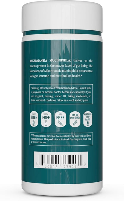 Akkermansia Muciniphila Probiotics for Digestive Health - 5 Billion TFU Akkermansia Probiotic for Leaky Gut Repair and Immunity, Prebiotics and Probiotics for Women and Men, 60 Vegan Capsules