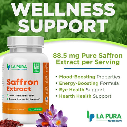Pure Saffron Extract 88.5 mg Supplement, 60 Capsules