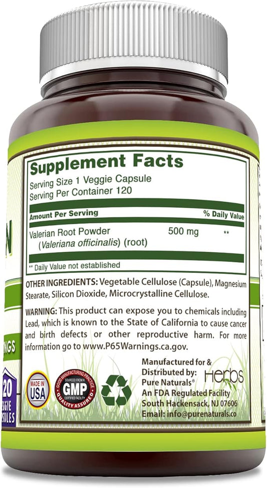 Pure Naturals Valerian Root Supplement 500 Mg (120)