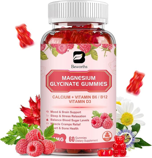 Magnesium Glycinate Gummies, 600Mg Magnesium Supplement Q10, Vitamin, 60 Vegan