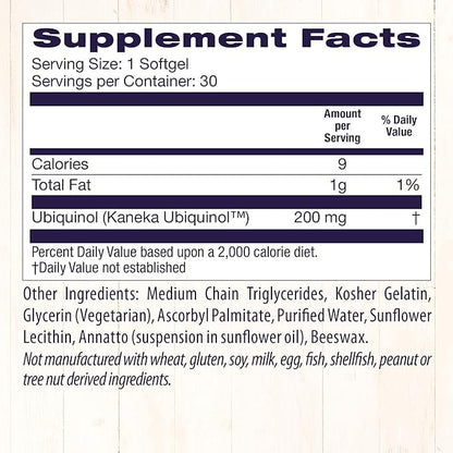 Healthy Origins Ubiquinol (Active form of CoQ10), 200 200 mg CoQ10 - 30 Softgels