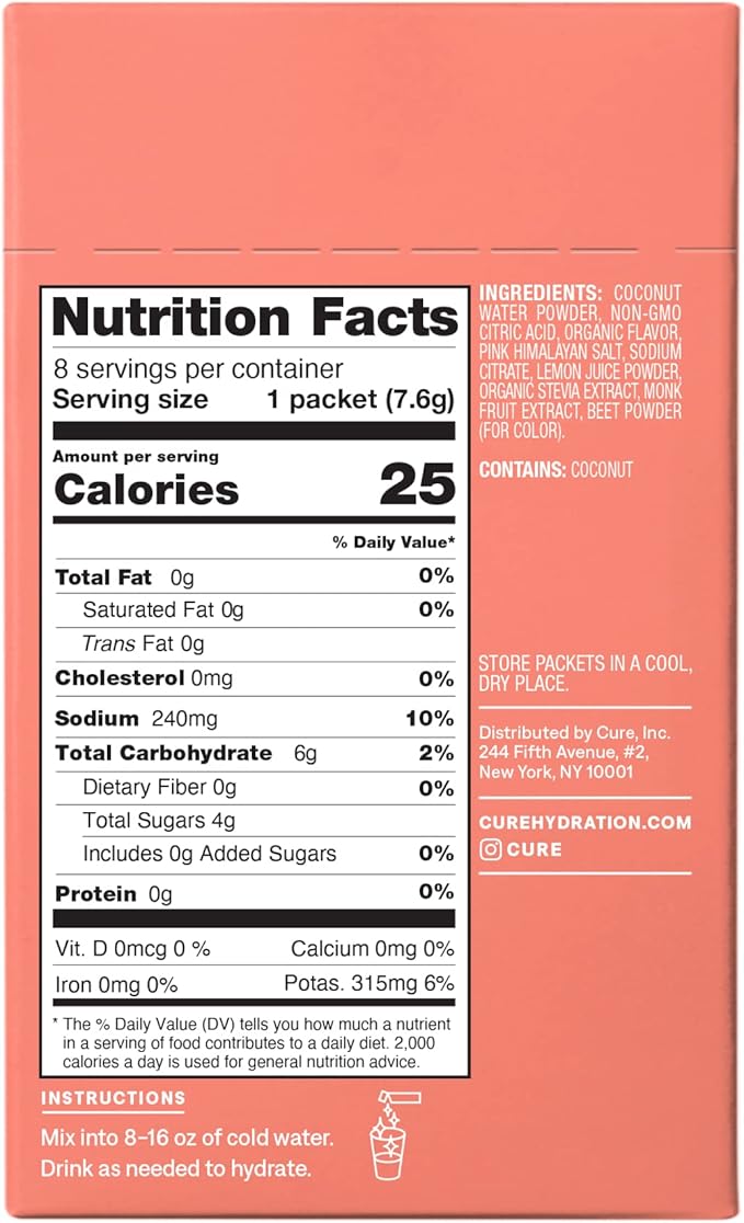 Cure Hydration | Plant-Based Electrolyte Drink 8 Packets