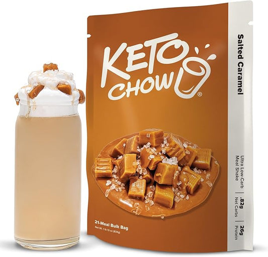 Keto Chow Salted Caramel | Keto Meal Replacement Shake | Nutritionally Complete | Low Carb | Delicious Easy Meal Substitute | You Choose The Fat | 21 Meal Bulk Pack
