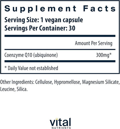 Vital Nutrients CoQ10 300mg Q10 to 30 Capsules