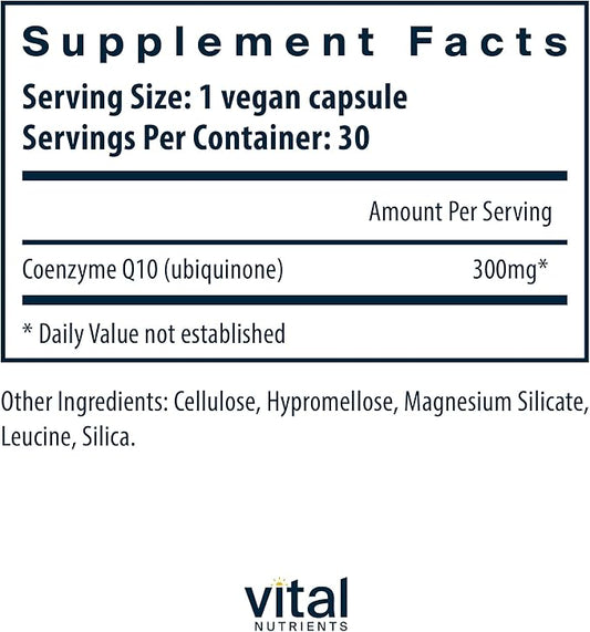Vital Nutrients CoQ10 300mg Q10 to 30 Capsules