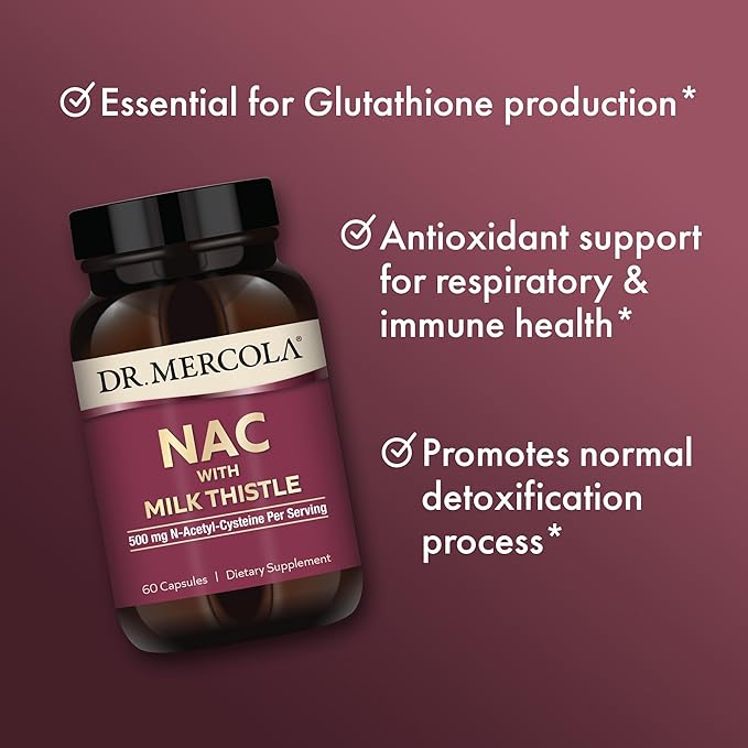 Dr. Mercola NAC with Milk Thistle, 30 Servings (60 Capsules), 500 mg