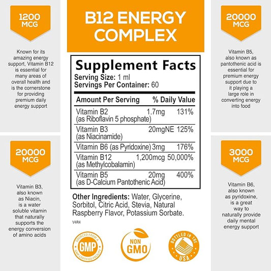 Vitamin B 12 Complex Drops 1200 B12 Support 2 Fl