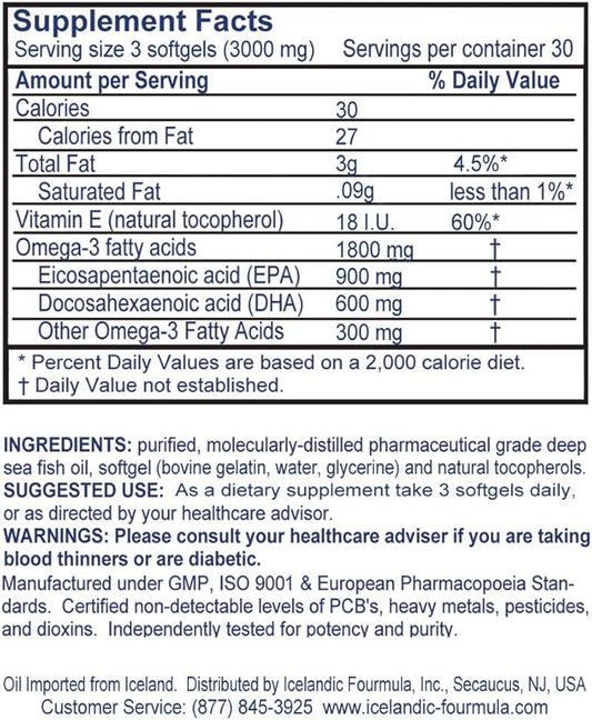 Icelandic Fourmula Quadruple Strength Omega-3 Fish 3000mg High 90 Softgels