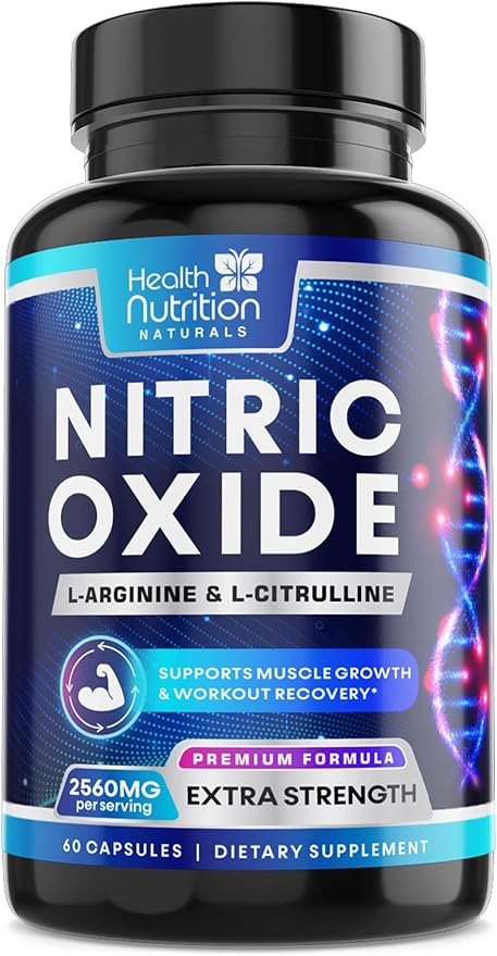 Extra Strength Nitric Oxide Supplement L Arginine 3X Strength - Citrulline Malate, AAKG, Beta Alanine - Premium Muscle Supporting Nitric Booster for Energy & Strength to Train Harder - 60 Capsules
