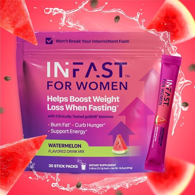 Intermittent Fasting Drink Mix for Women - BHB Exogenous Ketones Powder with Fasting Electrolytes & Green Coffee Bean Extract for Energy Focus and Hormonal Balance Support (Watermelon) - 30ct