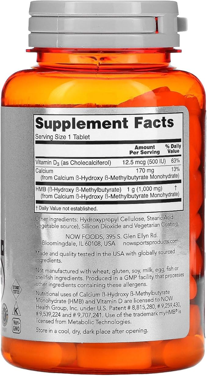 NOW Foods Sports Nutrition, HMB (β-Hydroxy β-Methylbutyrate), Double Strength 1,000 mg, 90 Tablets