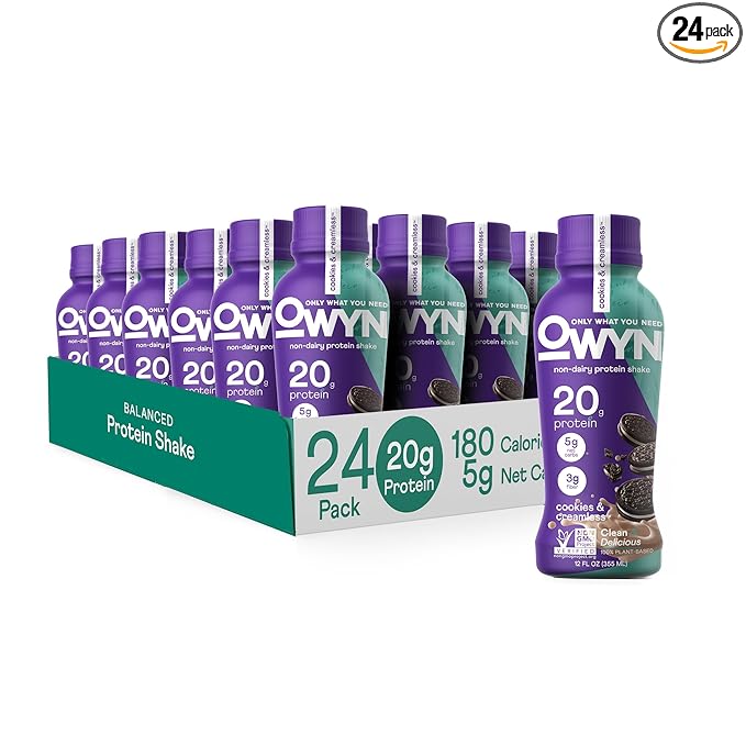 OWYN Only What You Need Vegan Protein Shake, Cookies & Creamless, 20g Plant Based Protein, Omega-3, Prebiotic Supplements, Superfoods Greens Blend, Gluten-Free, Soy-Free, Non-GMO (24 Pack)