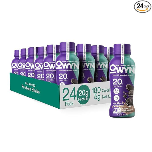 OWYN Only What You Need Vegan Protein Shake, Cookies & Creamless, 20g Plant Based Protein, Omega-3, Prebiotic Supplements, Superfoods Greens Blend, Gluten-Free, Soy-Free, Non-GMO (24 Pack)
