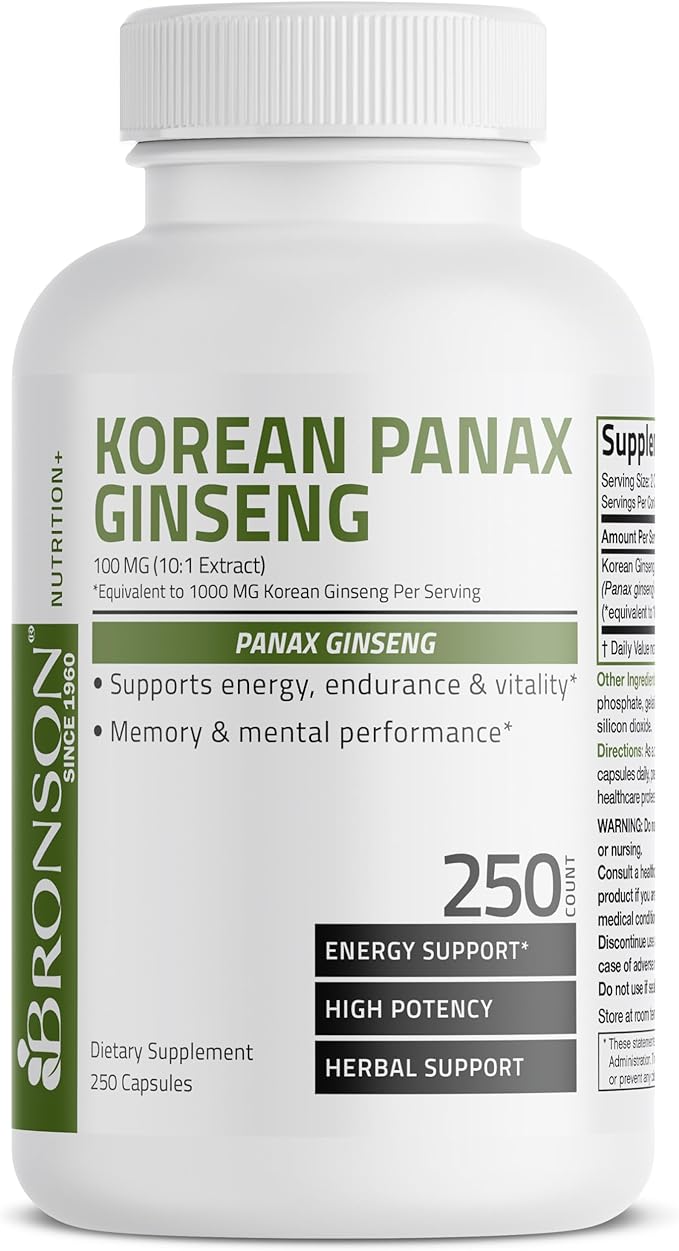 Bronson Korean Panax Ginseng Supports Energy, 250 Capsules