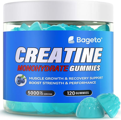 Creatine Monohydrate Gummies 5000mg for Men & Women, Gomitas de Creatina 5g Creatine Monohydrate, 0g Sugar Chewables Creatine Pre-Work Out for Muscle Strength, Vegan,120 Count (120 Count, Blueberry)