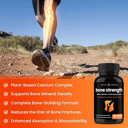 Bone Strength Supplements 600mg | D3 2000 2000 IU, K2, Magnesium, 120 Vegan