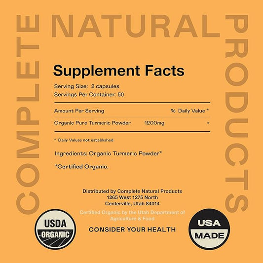 Organic Turmeric Capsules 100 Capsules 600mg, Gallbladder,