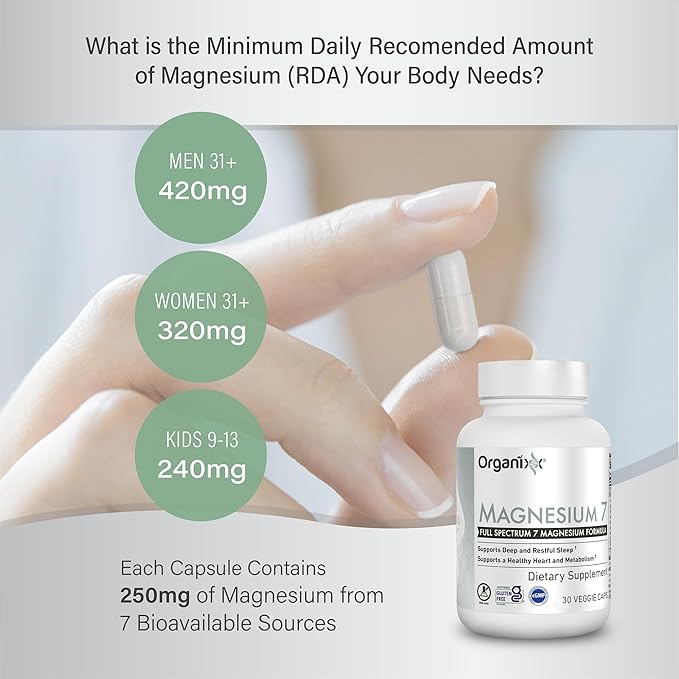 Organixx Magnesium Supplement, Natural Magnesium Capsules B6 and (30 Count)