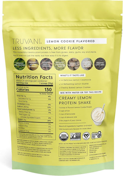 Truvani Vegan Pea Protein Powder 20g Organic 20 Servings