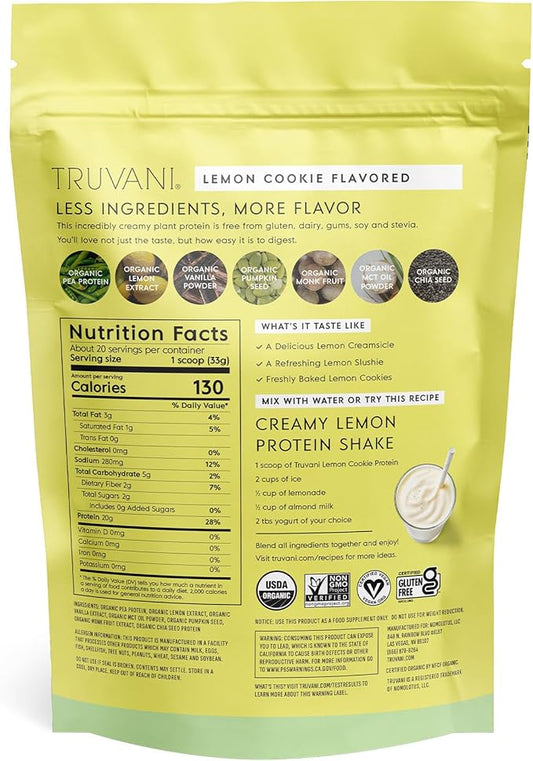 Truvani Vegan Pea Protein Powder 20g Organic 20 Servings
