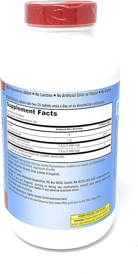 Kirkland Signature Extra Strength Glucosamine HCI 1500mg, With 1500 mg, 375-Count Tablets